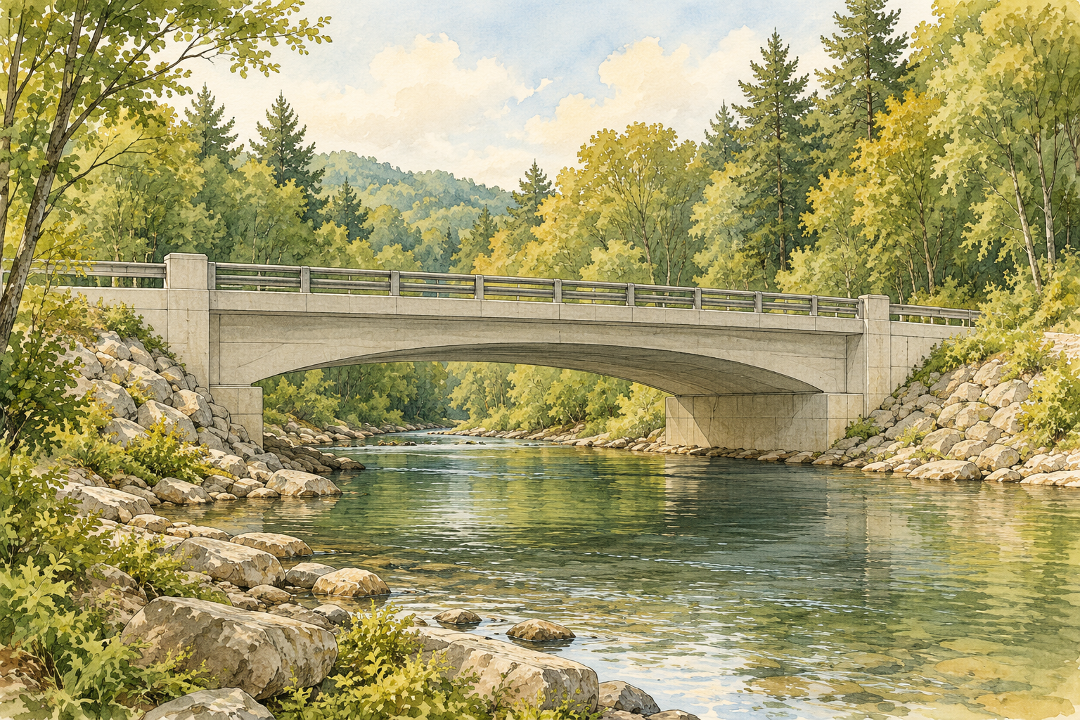 AI-generated conceptual bridge illustration, not the actual Carter Hill Road Bridge