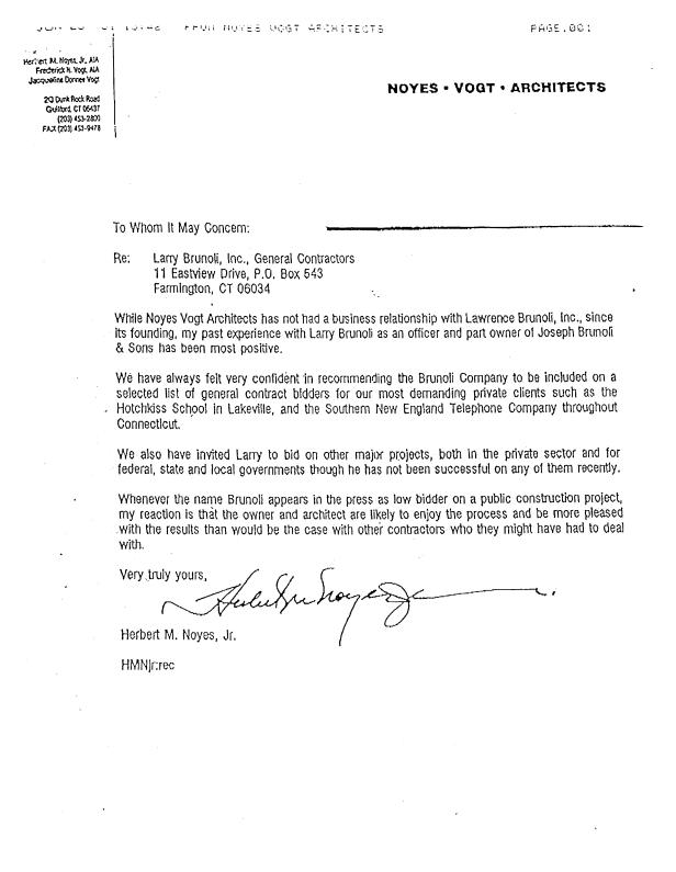 Original historical letter for Noyes-Vogt Architects — Guilford, CT