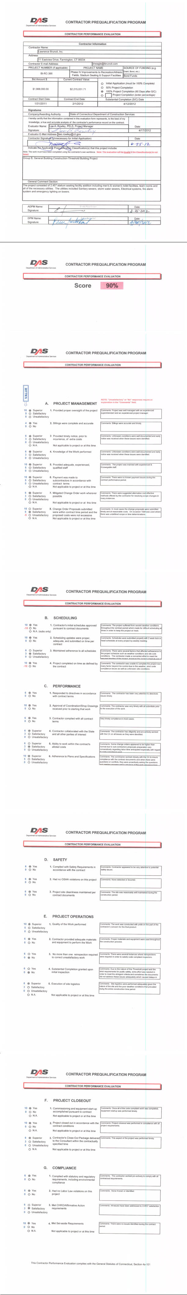 Beginning of the multiple-page evaluation scan for Department of Administrative Services — State of Connecticut